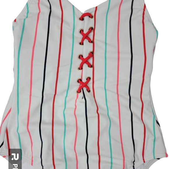Xhilaration White Multi-Stripe Tank Swimsuit- Small - NWOT - Picture 2 of 8